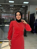 Aden Simli  Abiye Elbise Nar Çiçeği thumbnail 1