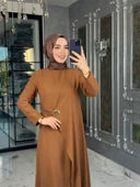 Kuş Gözü Detaylı Elbise-Taba thumbnail 3