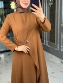 Kuş Gözü Detaylı Elbise-Taba thumbnail 2