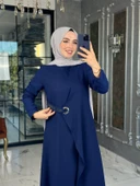 Kuş Gözü Detaylı Elbise-Lacivert thumbnail 5