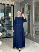 Kuş Gözü Detaylı Elbise-Lacivert thumbnail 1