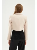 Quzu Kruvaze Crop Blazer Ceket Taş thumbnail 2