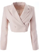 Quzu Kruvaze Crop Blazer Ceket Taş thumbnail 3