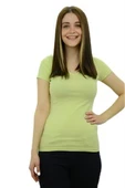 V Yaka Su Yeşili Basic T-Shirt thumbnail 2