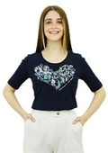 Aksesuar Baskılı Lacivert T-Shirt thumbnail 1