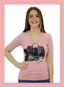 Çanta Baskılı Pembe T-Shirt thumbnail 3