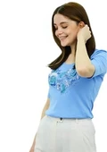 Aksesuar Baskılı Mavi T-Shirt thumbnail 4