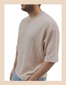 Oversize Waffle Erkek T-shirt 1079 thumbnail 6