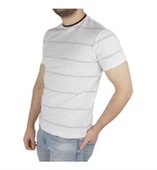 Beyaz Gri Çizgili Lakost Örme T-shirt thumbnail 3