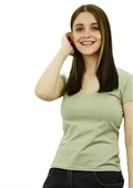 V Yaka Açık Yeşil T-Shirt thumbnail 4