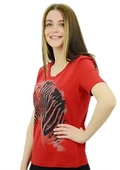 Zebra Baskılı Kırmızı T-Shirt thumbnail 3