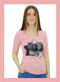 Çanta Baskılı Pembe T-Shirt thumbnail 1