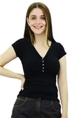 Önü Düğmeli Siyah T-Shirt thumbnail 1