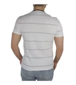Beyaz Gri Çizgili Lakost Örme T-shirt thumbnail 4