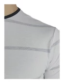 Beyaz Gri Çizgili Lakost Örme T-shirt thumbnail 2