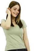 V Yaka Açık Yeşil T-Shirt thumbnail 3