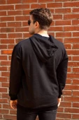 Erkek Siyah Düz Basic Kapüşonlu Cepli Oversize Sweatshirt 21ESWT1KNG thumbnail 7