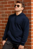 Erkek Lacivert Düz Basic Kapüşonlu Cepli Oversize Sweatshirt 21ESWT1KNG thumbnail 1
