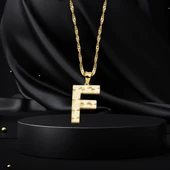 F Harfi 3 Boyutlu Altın Kolye thumbnail 6