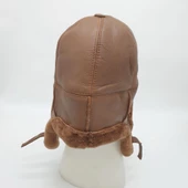 Pilot Model İçi Kürklü Camel Renk Deri Şapka thumbnail 10
