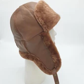 Pilot Model İçi Kürklü Camel Renk Deri Şapka thumbnail 8