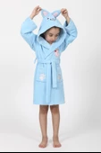 Mavi Kedi Nakış Bambu Cotton Çocuk Bornozu thumbnail 1