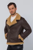 Erkek Regular Fit İçi Yünlü Fermuar Detaylı Deri İşçilikli Klasik Napa Deri Mont thumbnail 9