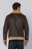 Erkek Regular Fit İçi Yünlü Fermuar Detaylı Deri İşçilikli Klasik Napa Deri Mont thumbnail 10