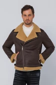 Erkek Regular Fit İçi Yünlü Fermuar Detaylı Deri İşçilikli Klasik Napa Deri Mont thumbnail 8