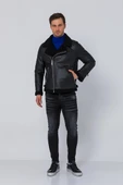 Erkek Regular Fit İçi Yünlü Fermuar Detaylı Deri İşçilikli Klasik Napa Deri Mont thumbnail 3