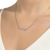 925 Ayar Gümüş Çift Zincir Plaka Kolye thumbnail 2