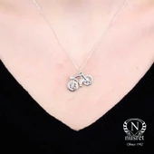 925 Ayar Gümüş Bisiklet Charm Kolye, Beyaz thumbnail 1
