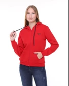Backpacker Kadın Sweatshirt Kapüşonlu Fermuarlı Kırmızı thumbnail 3
