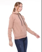 Backpacker Kadın Sweatshirt Kapüşonlu Fermuarlı Bej thumbnail 4