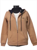 Backpacker Kadın Sweatshirt Kapüşonlu Fermuarlı Bej thumbnail 9