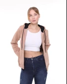 Backpacker Kadın Sweatshirt Kapüşonlu Fermuarlı Bej thumbnail 8