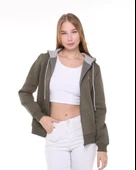 Backpacker Kadın Sweatshirt Kapüşonlu Fermuarlı Haki thumbnail 6