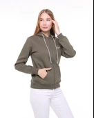 Backpacker Kadın Sweatshirt Kapüşonlu Fermuarlı Haki thumbnail 4