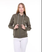 Backpacker Kadın Sweatshirt Kapüşonlu Fermuarlı Haki thumbnail 3