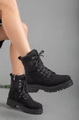 Kalın Taban Bağcıklı Streç Siyah Kadın Postal Bot thumbnail 1