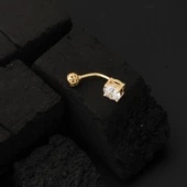 14 Ayar Tektaşlı Altın Göbek Piercing thumbnail 6