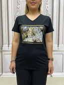 Çerçeveli Yaprak Tshirt - SİYAH thumbnail 3