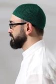 Yeşil Dantel Detaylı Örme Gold Namaz Takkesi thumbnail 3