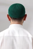 Yeşil Dantel Detaylı Örme Gold Namaz Takkesi thumbnail 5