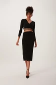 Çapraz Bağcıklı Kruvaze Crop top Siyah thumbnail 2