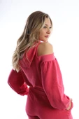 Kadın Kapüşonlu Omuz Dekolteli Sweatshirt Pembe thumbnail 5