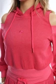 Kadın Kapüşonlu Omuz Dekolteli Sweatshirt Pembe thumbnail 4