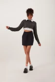 Kadın Triko Crop Sweatshirt Antrasit thumbnail 2