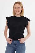 Kadın Basic Geniş Kol T-shirt Siyah thumbnail 1