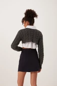 Kadın Triko Crop Sweatshirt Antrasit thumbnail 4